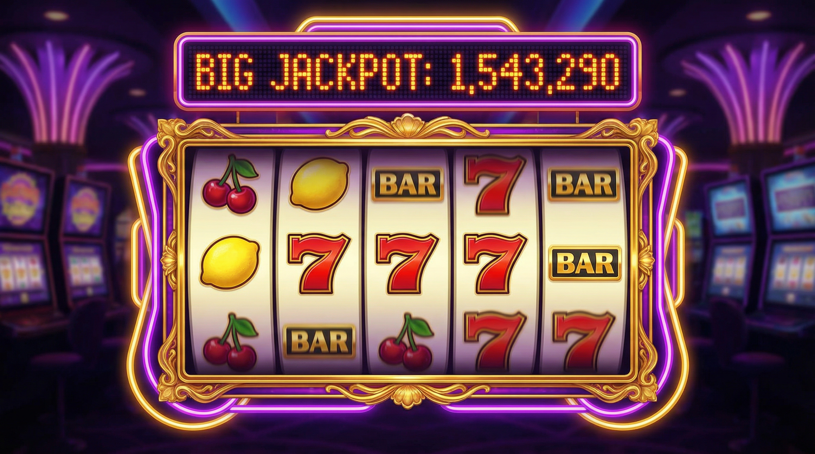 经典老虎机游戏界面，显示大奖